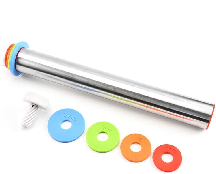 Tuqiso Rolling Pin and Silicone Baking Pastry Mat Set, Stainless Steel Dough Roller with Adjustable Thickness Rings, for Pizza, Pie, Pastries, Pasta, Cookies (Black) - Image 5